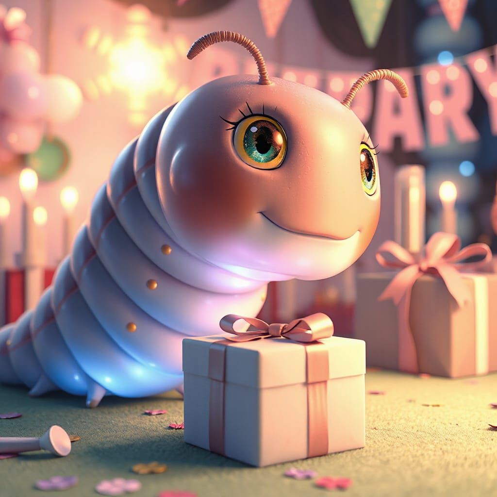 Surprised Caterpillar at Fantasy Birthday Party