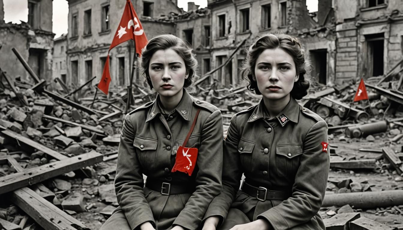 Sad Revolutionary Soldier in War-torn Town