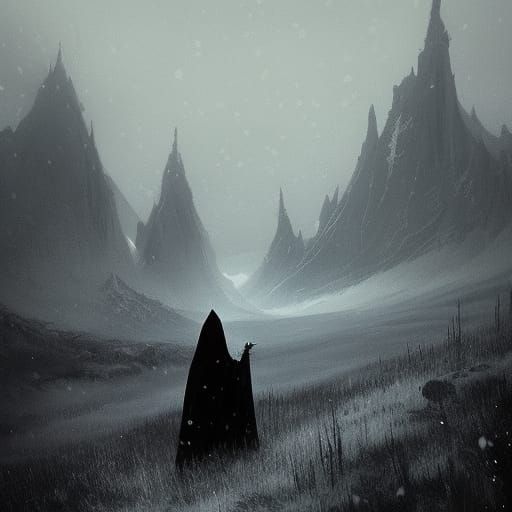 Dark Academia Skeleton in Snowy Landscape