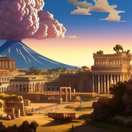 Roman City at Volcano Foot: Hyperdetailed Concept Art