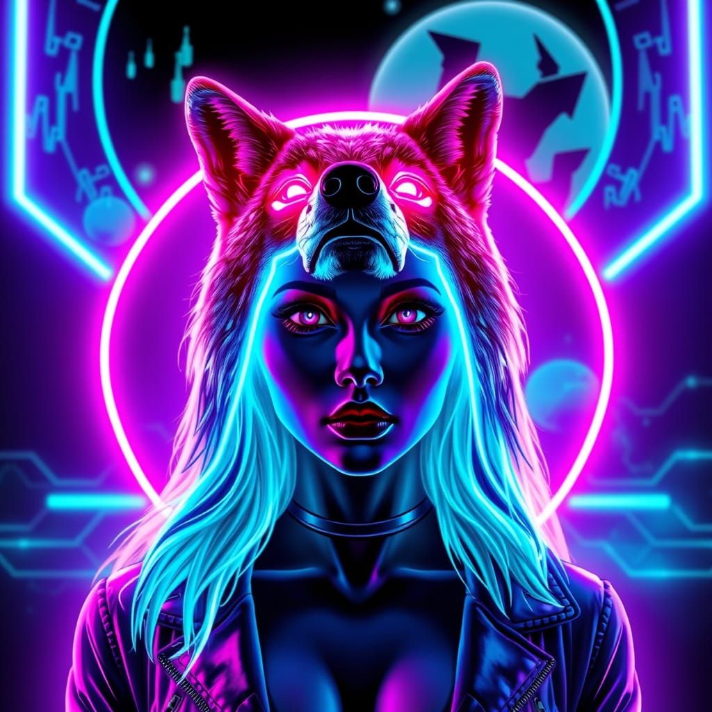 Cyberpunk Goddess Emerges from Neon City Streets