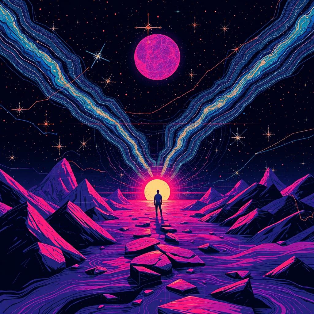 Abstract Glitchcore Return Home in Indigo