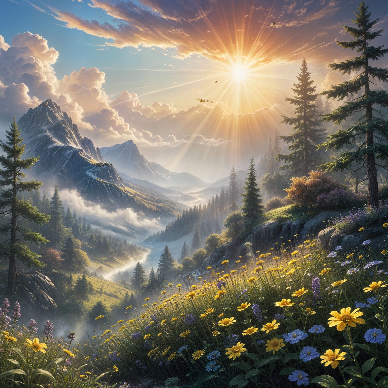 Ethereal Bumblebee in Dreamy Thomas Kinkade Landscape