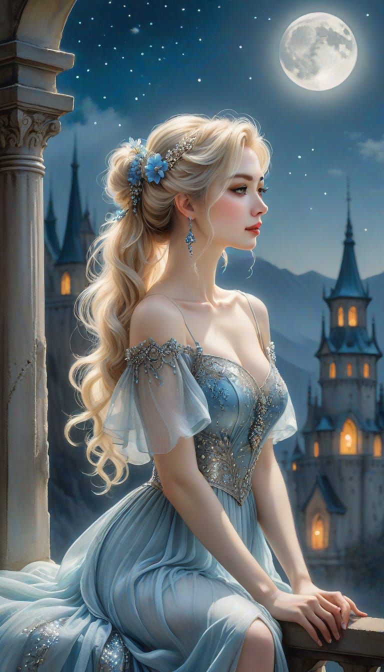 Dreamy Fairy Tale Princess in Shimmering Silver Gown