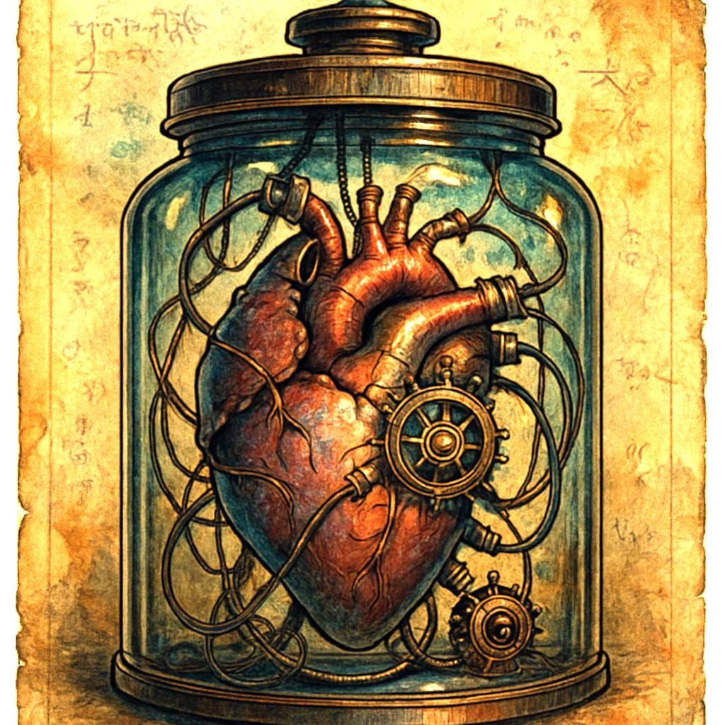 Clockwork Heart in Glass Jar Illustration