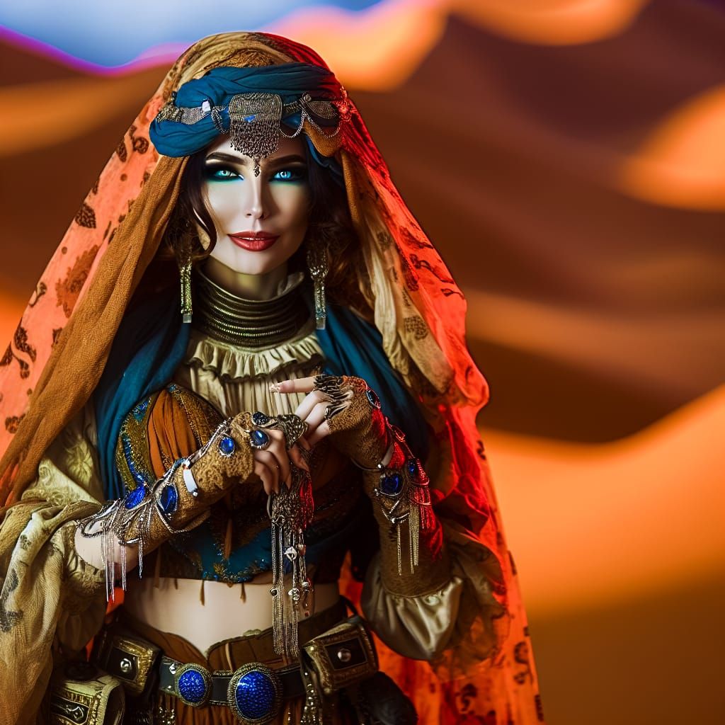 Middle-Eastern Woman in Desert Nomad Attire