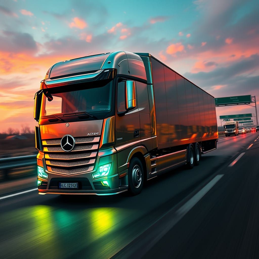 Mercedes Actros on Autobahn in Dreamlike Concept Art