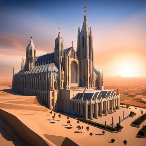 Epic Catholic Cathedral and Cityscape in Detailed Matte Pain...