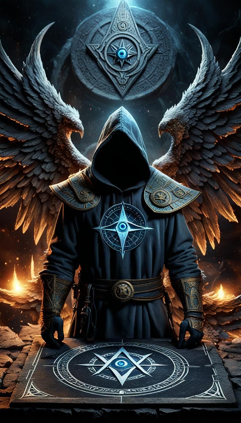 Dark Warcraft Villain with Masonic Symbols in 3D