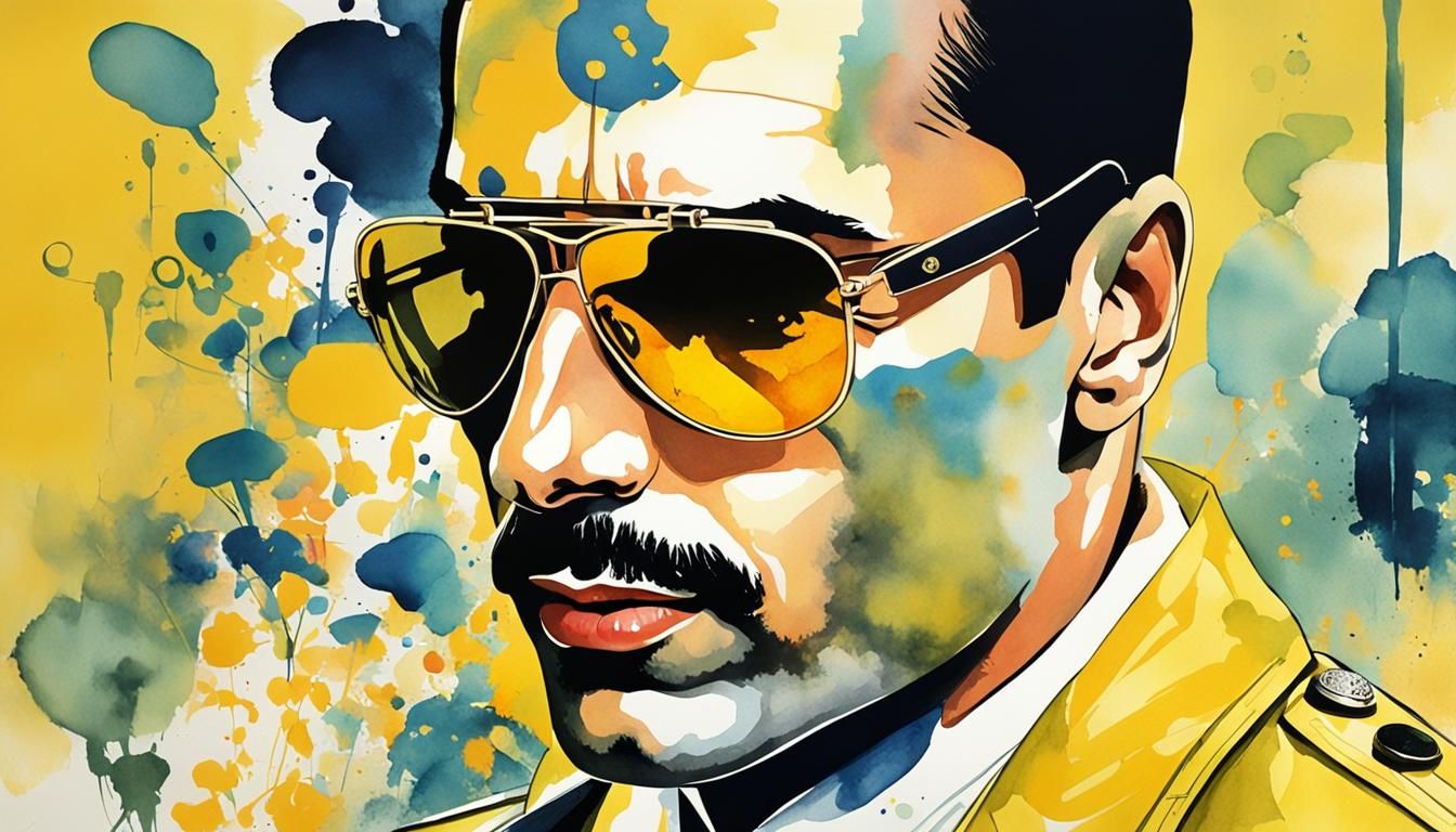 Freddie Mercury Portrait in Pop Art Watercolor