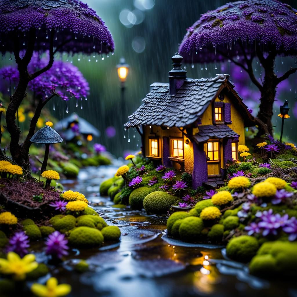 Rainy Night Fairy Village: Macro Photography
