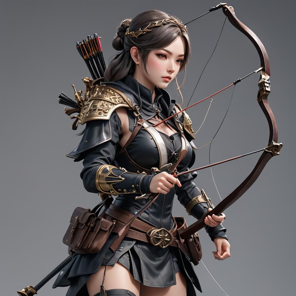 Curvy Woman with Crossbow in 3D Anime Art