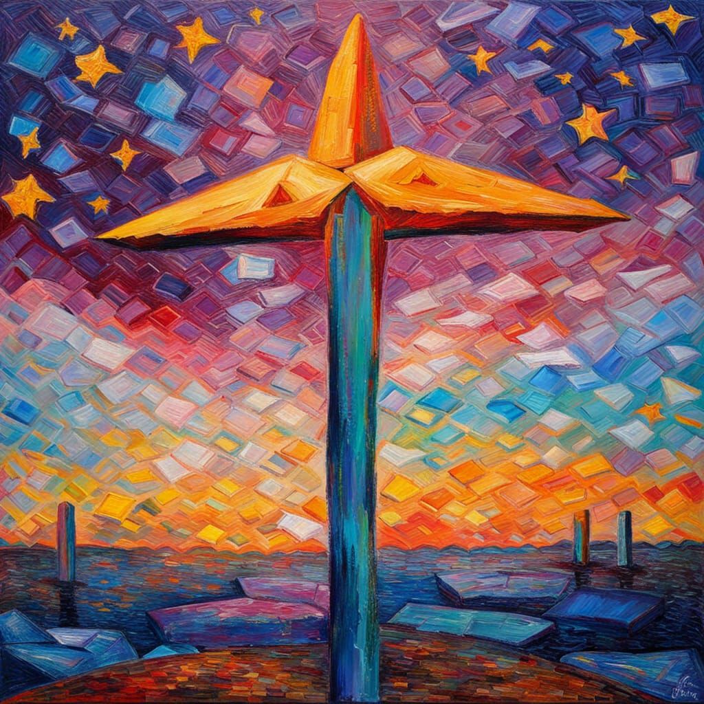 Expressionist Oil Painting of Pole Star, Libra, Aries