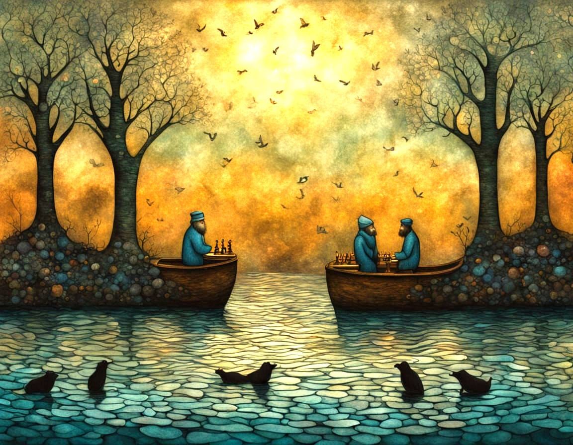 Persian Sailors Play Chess, Art Nouveau Style