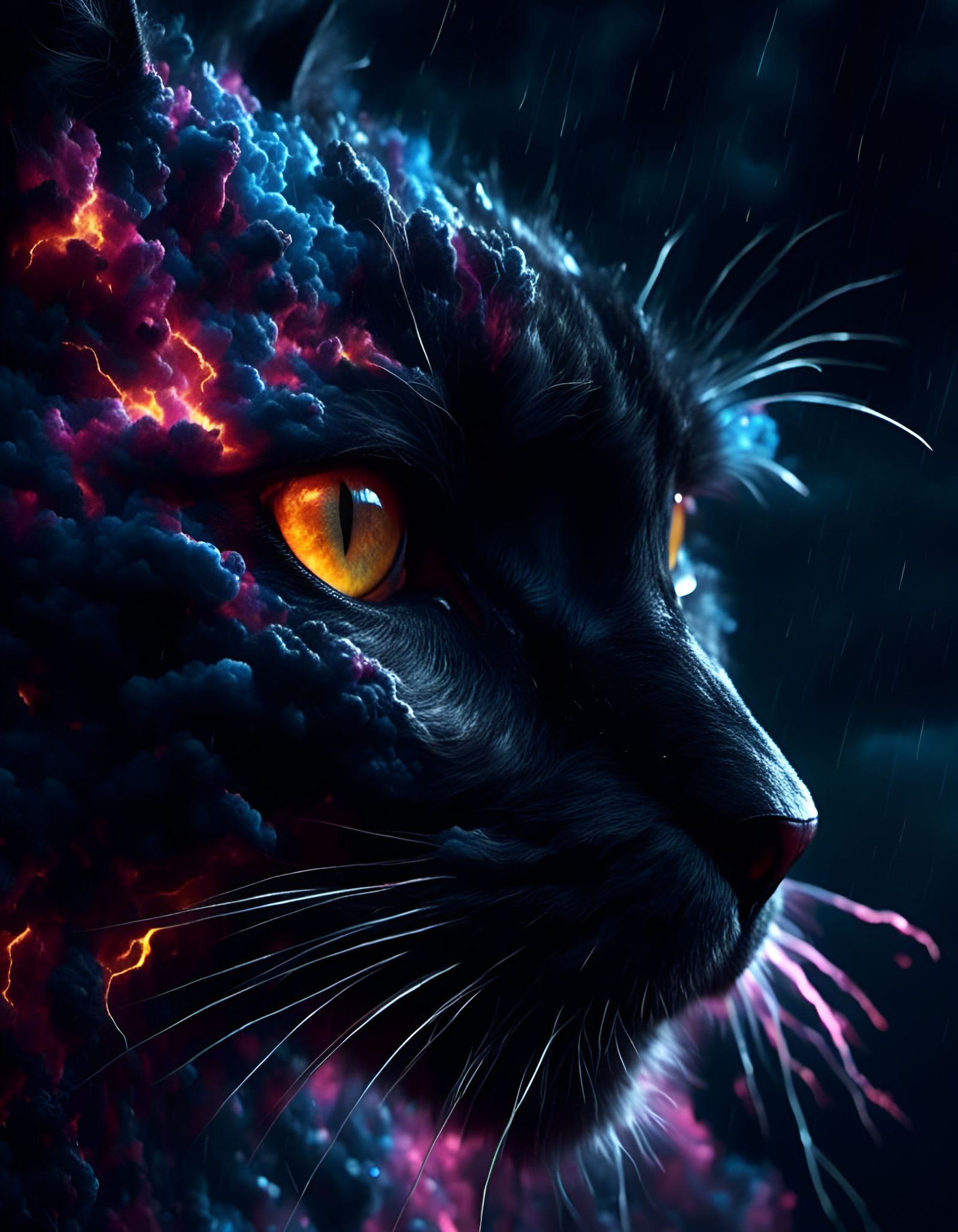 Ferocious Black Cat Made of Storm Clouds
