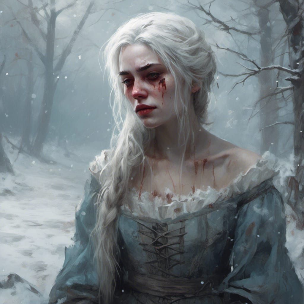 Icy Slavic Woman in Snowy Landscape