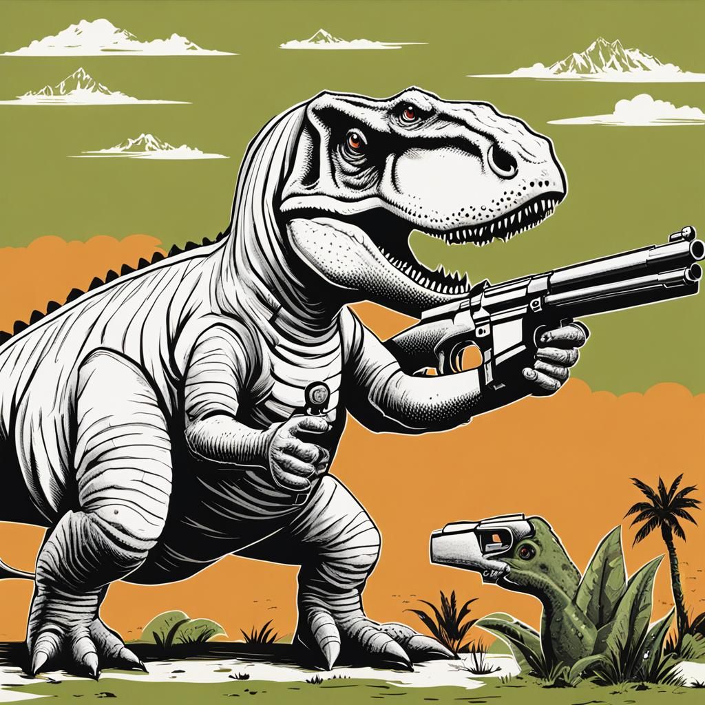 Dinosaur with a Gun: An AI-Generated Image