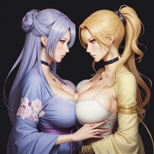 Anime Style: Two Women in Close Embrace