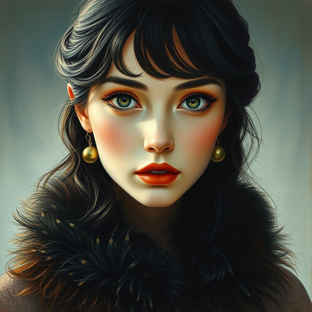 Ethereal Woman with Stole in Gouache Style