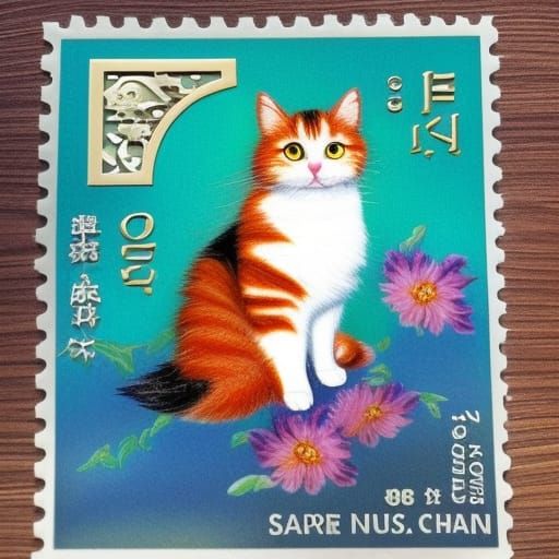 Calico Cat Postage Stamp in 3D