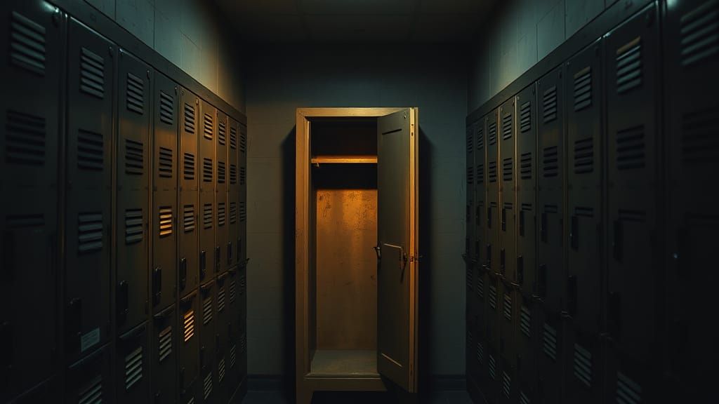 Dramatic Military Base Cloakroom in Cinematic Style