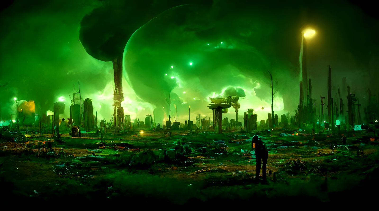 Apocalyptic Green Landscape Illustration