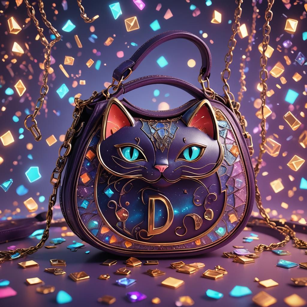 Cat Handbag with Hologram in Fantasy Art Style