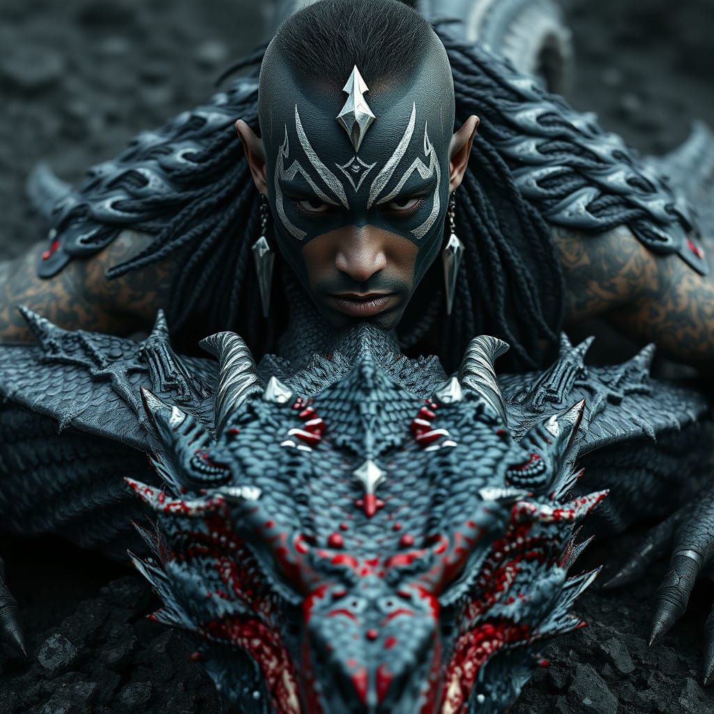 Apocalypse Warrior Triumphs Over Defeated Dragon in Dark Fan...