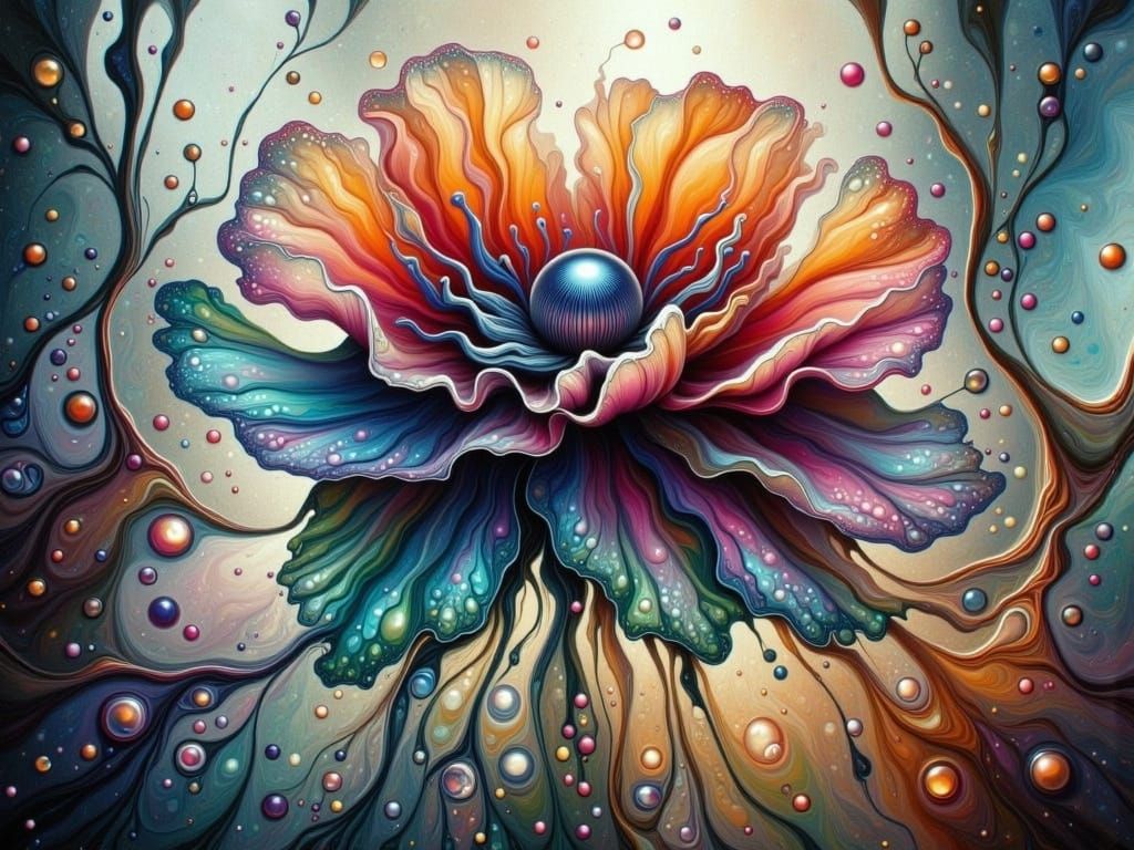 <lora:-Fluid Art-:1.0>  surreal fantasy art, colourful jellyfish-peony ocean plant, opaque petals with jelly texture and...