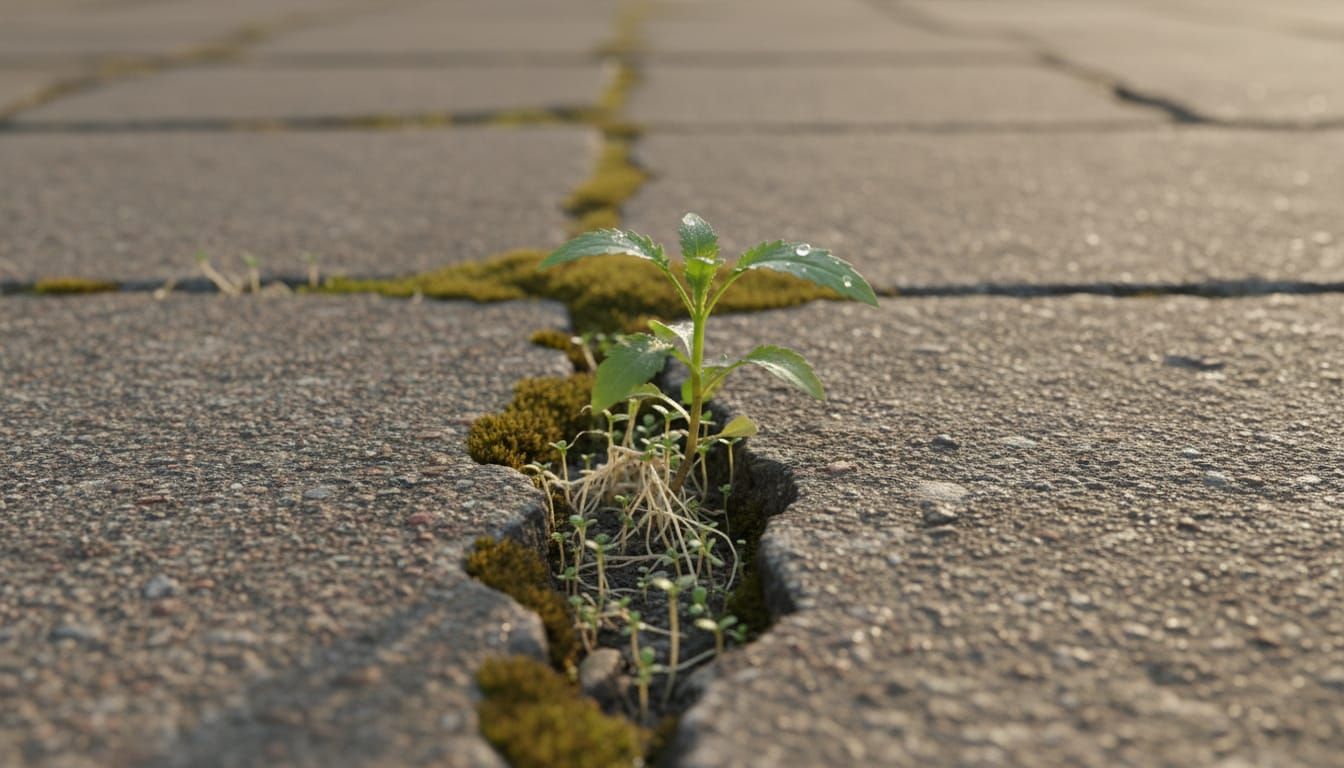 Life Sprouts Through Broken Sidewalk Concrete