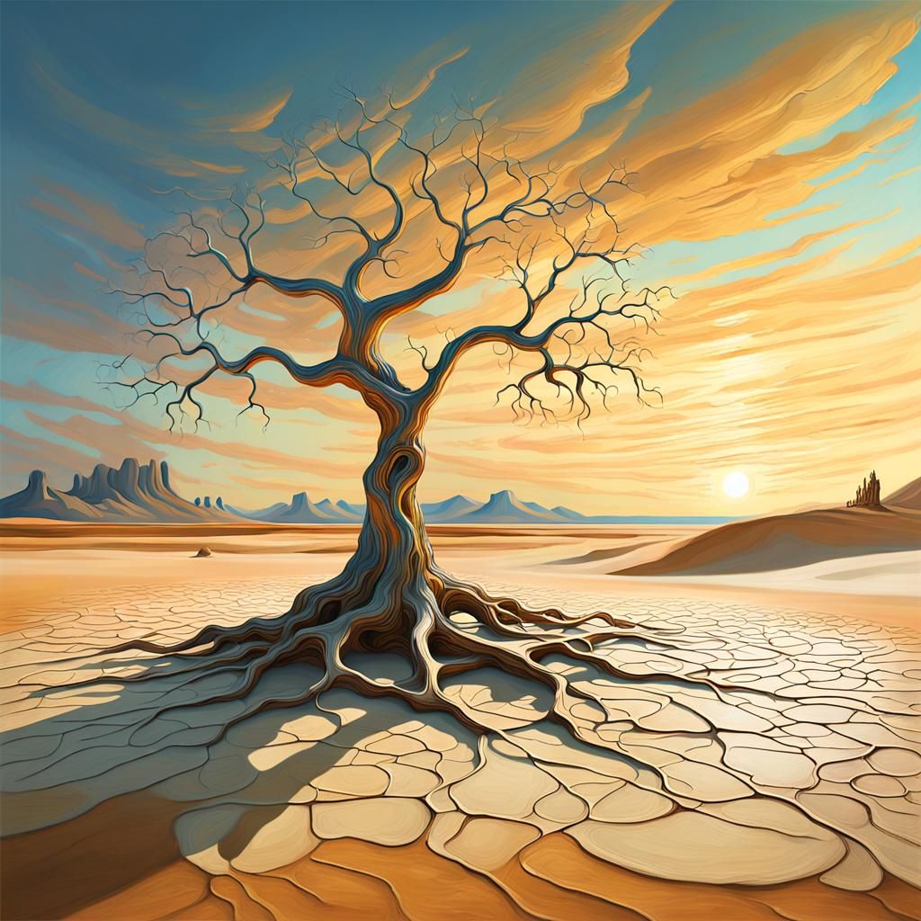 Surreal Desert Landscape in Oil Painting Style
