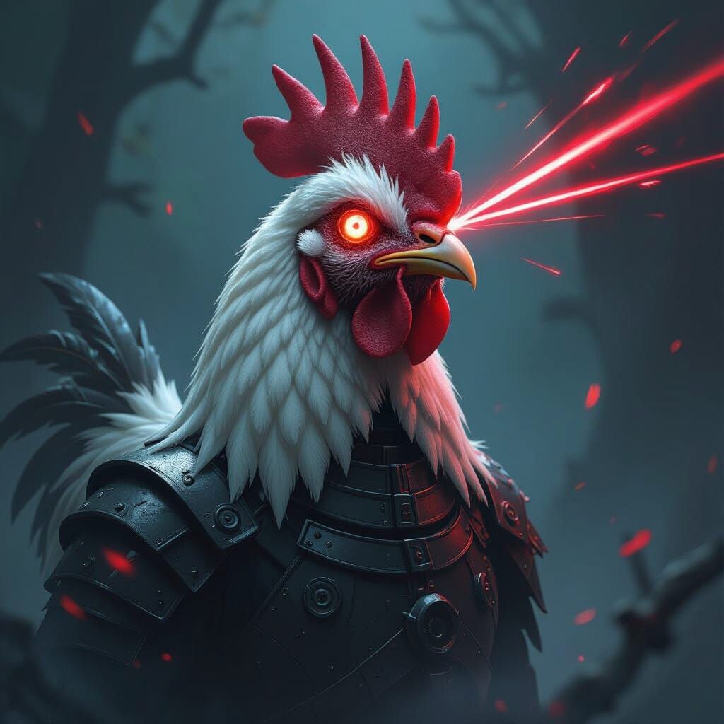 Cyborg Chicken with Sawblade Beak and Laser Eyes