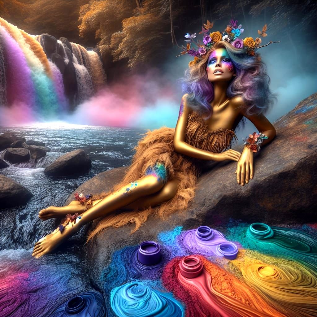 Gold Skin Dryad in a River of Paint