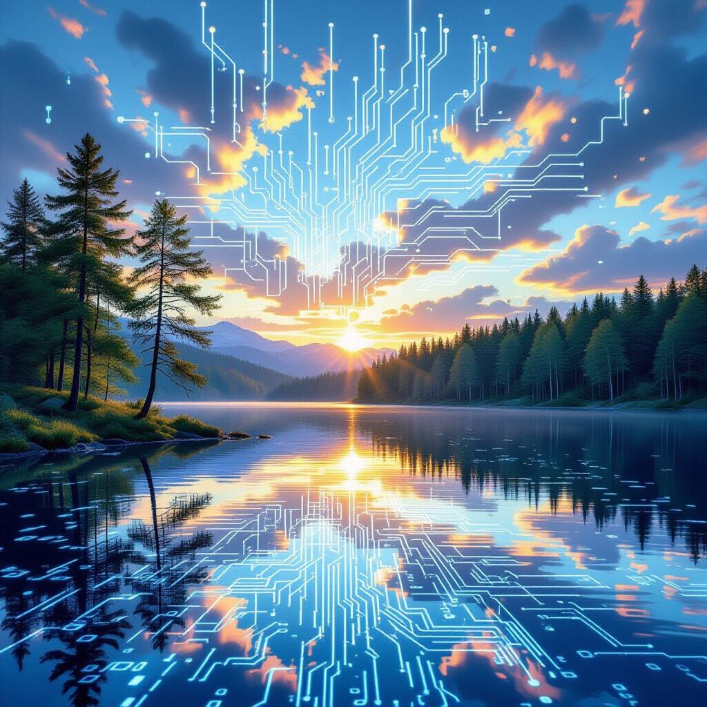 Nature Meets Technology Landscape in Digital Art Style
