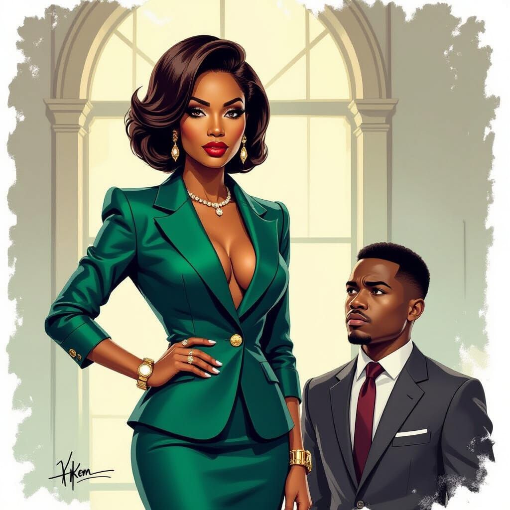 Powerful Woman Dominates Scene in Dramatic Portrait