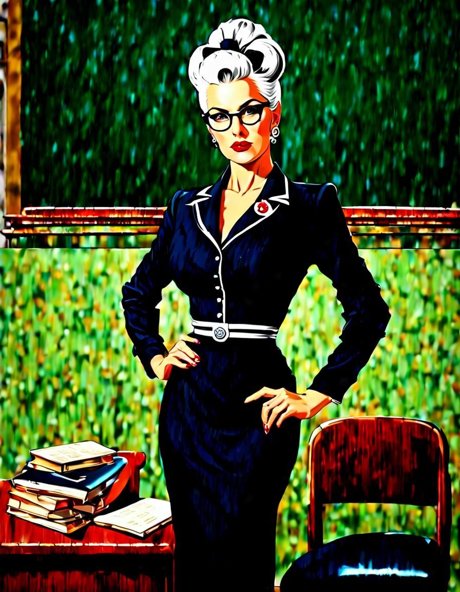 Attractive Stern Teacher in Film Noir Style