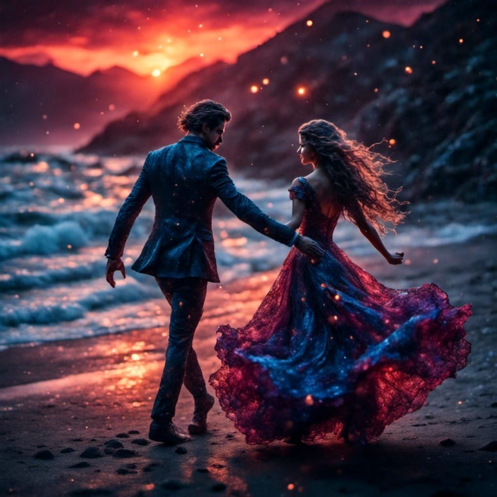 Tango Dancers on Rio Beach at Sunset