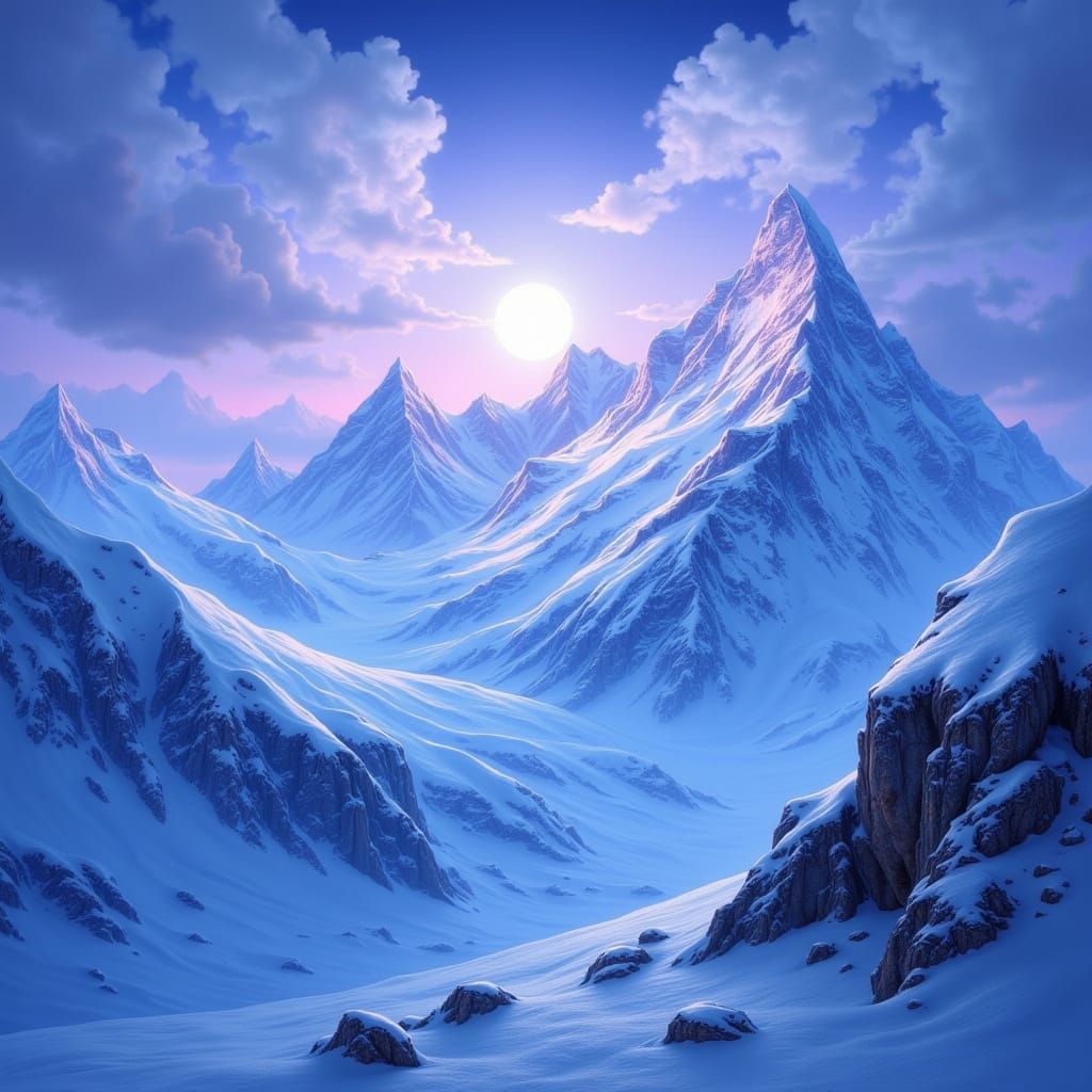 Majestic Snow Mountain Range Under Twilight Sky