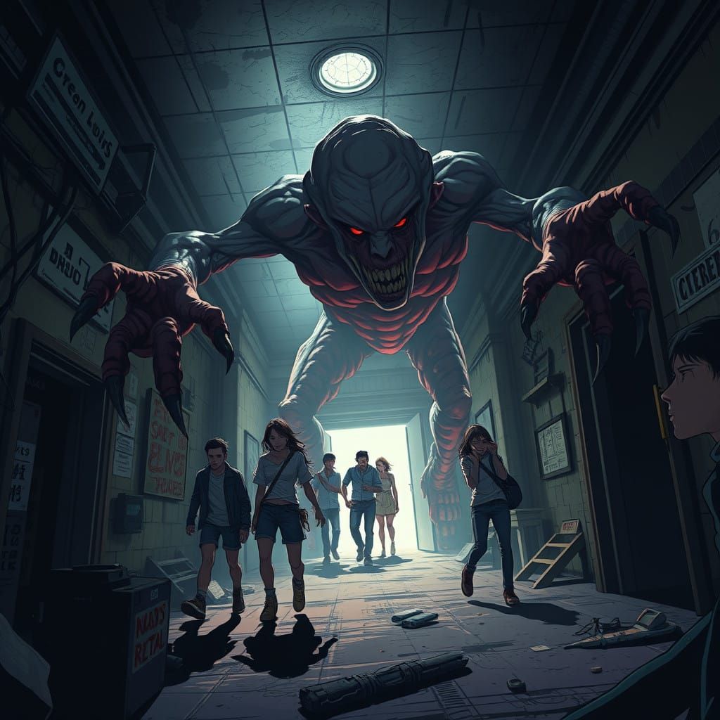 Abandoned Asylum Horror in Cyberpunk Anime Style