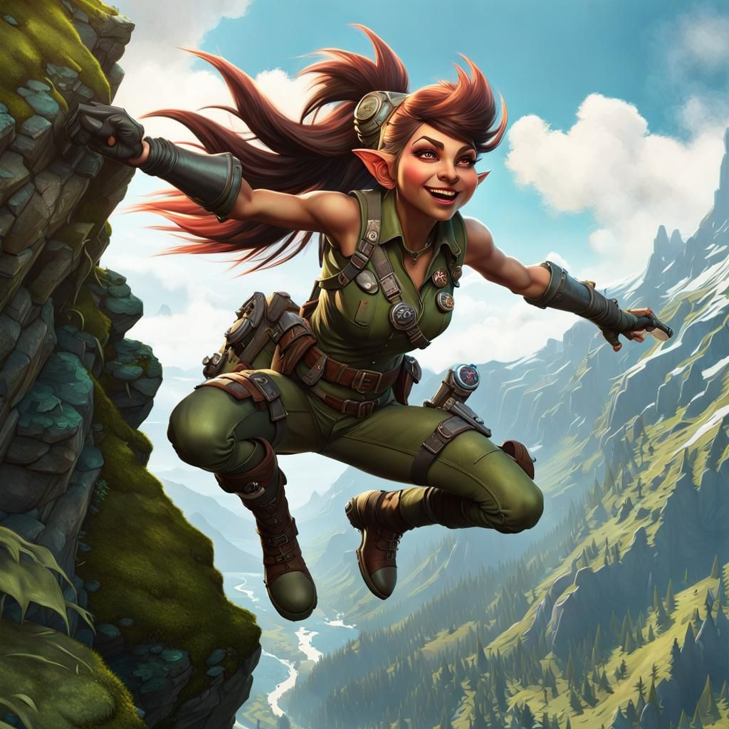 Dieselpunk Assassin Troll Leaping Off Cliff