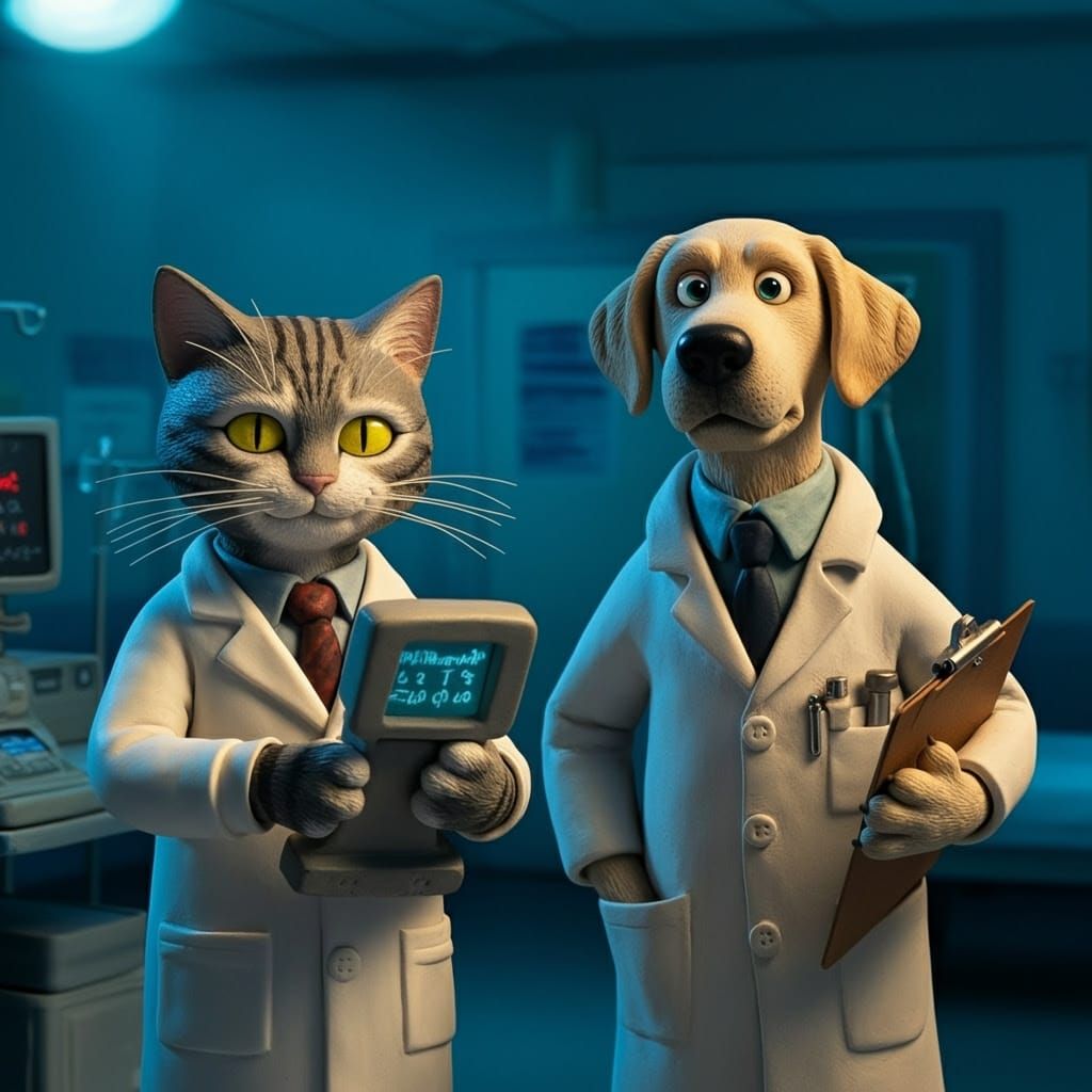 Furry Medical Professionals at Work in a Hospital Ward