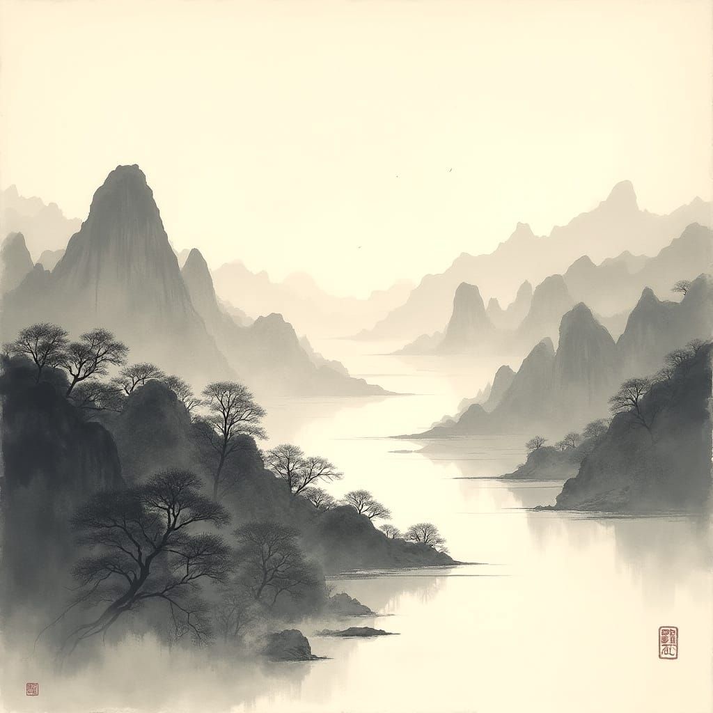 Ethereal Mountainscape in Yuan Dynasty Style