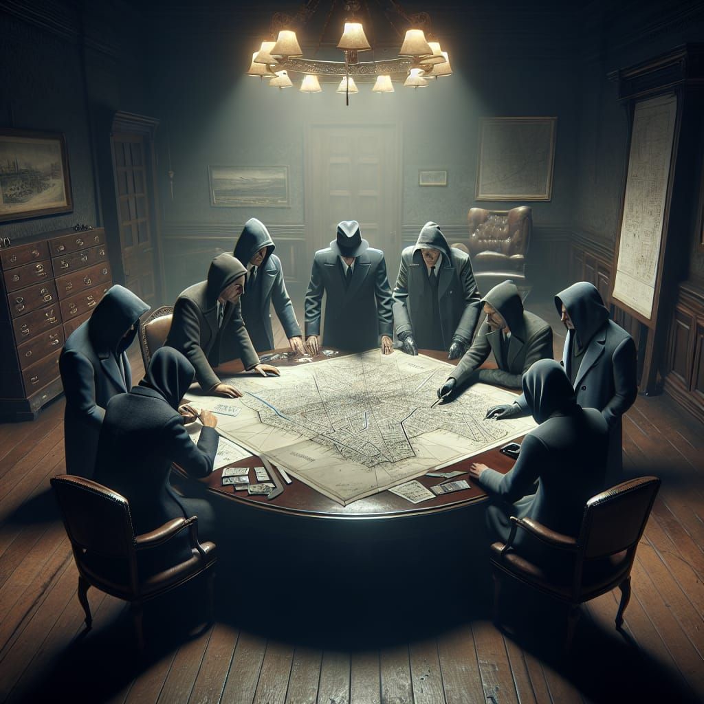 criar uma sala do crime organizado com um mesa no centro e a...