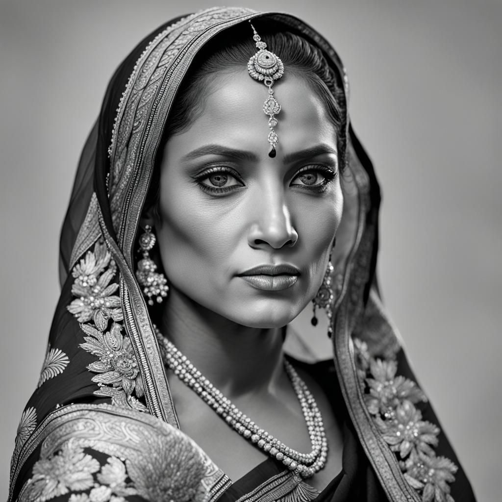 Jennifer Lopez in Traditional Indian Saree Portrait