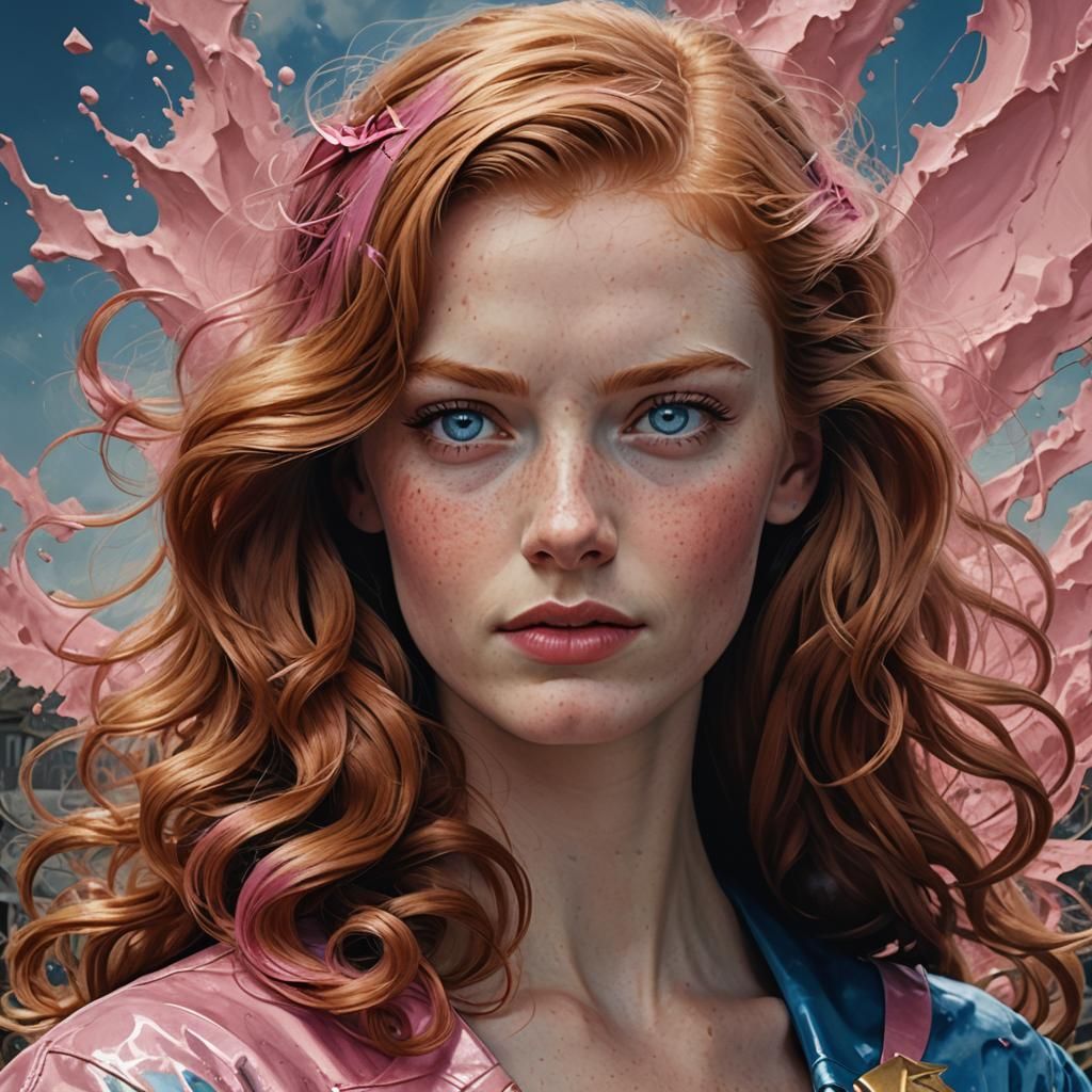 1940s Hyperrealistic Portrait of a Red-Haired Superheroine