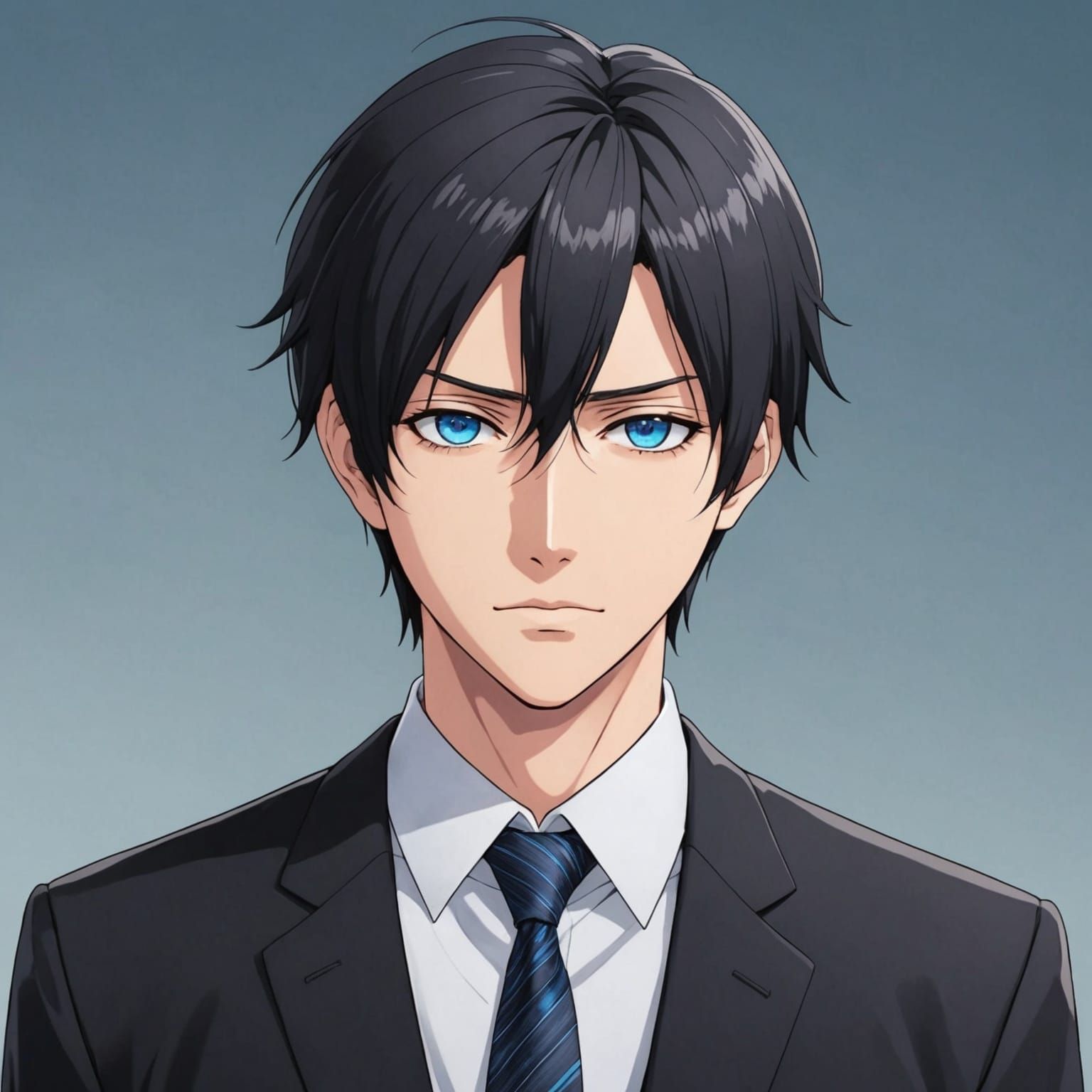 Handsome Anime Man in Black Suit, Anime Style