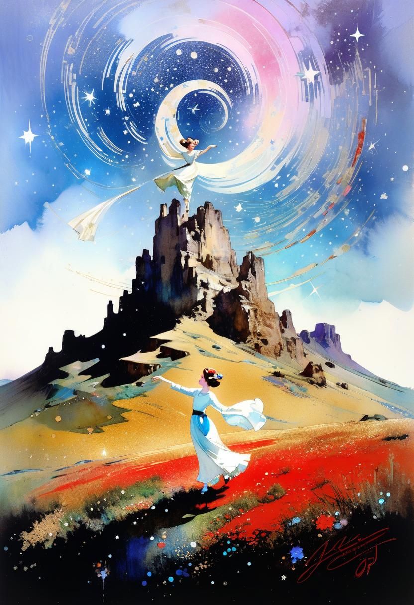 Sparkling Cosmos in Impasto Style with Stars