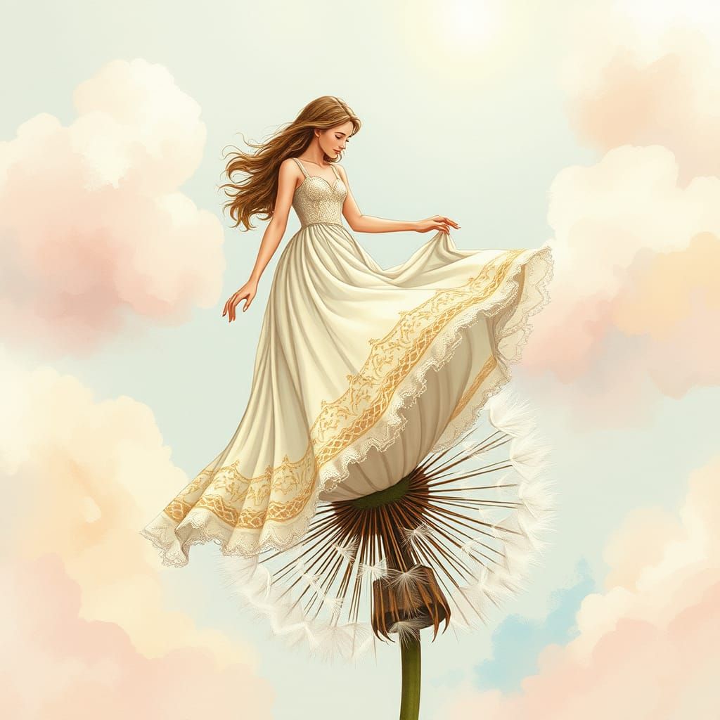 Ethereal Dandelion Goddess in Watercolor Whimsy
