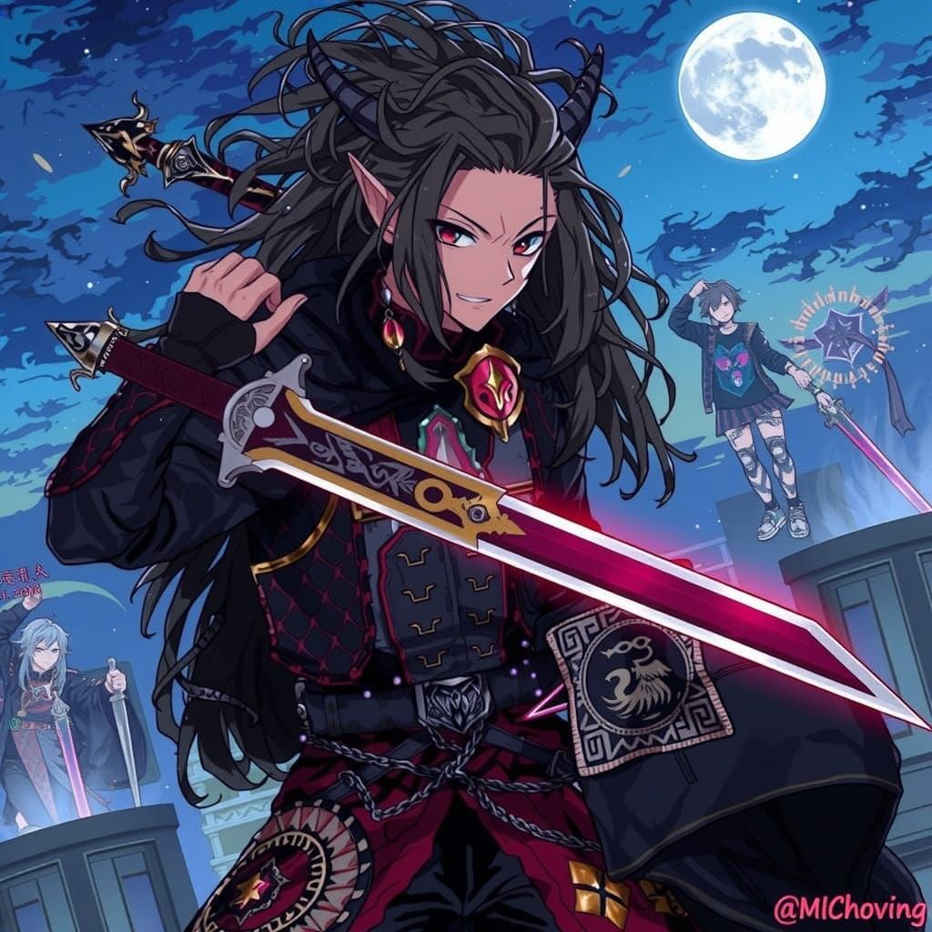 Regal Swordsman with Dragon Scale Cloak and Intricate Accent...