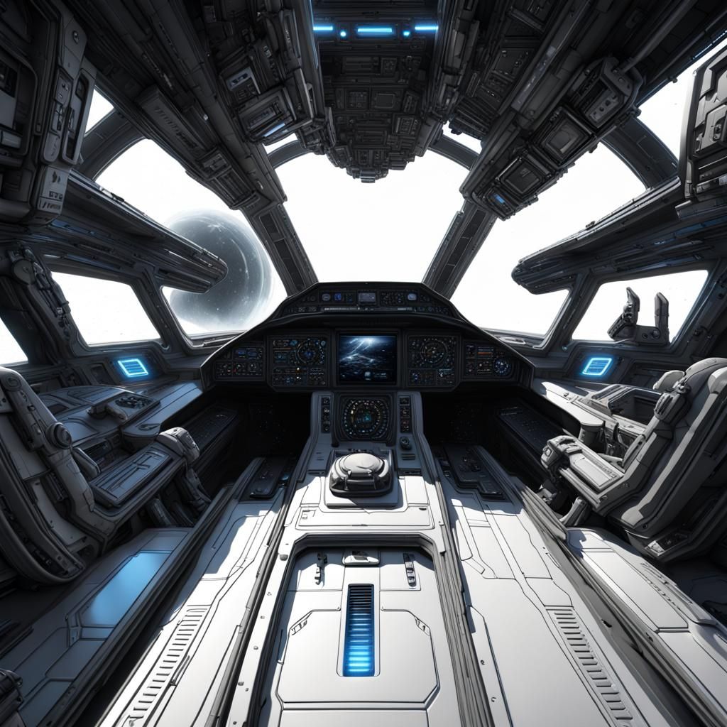 Spaceship Cockpit Enters Hyperspace with Blue Streaks